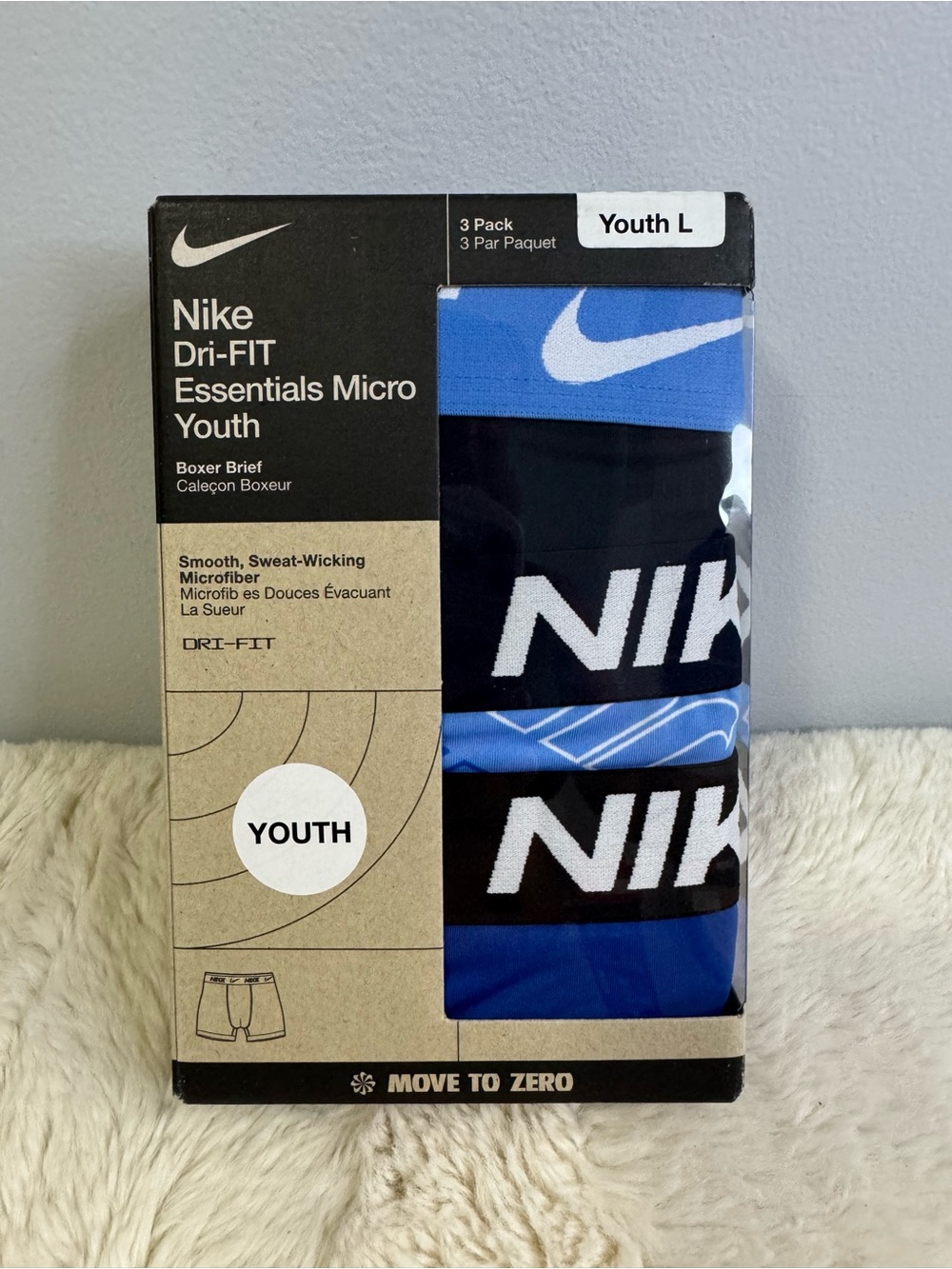 Nike Youth Dri-FIT Essentials Micro Boxer Briefs - Blue & Black (3-Pack)